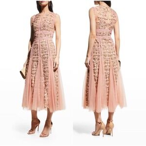 Bronx & Banco Saba Floral Embroidered Tulle Midi Dress in Pink Rose - Medium
